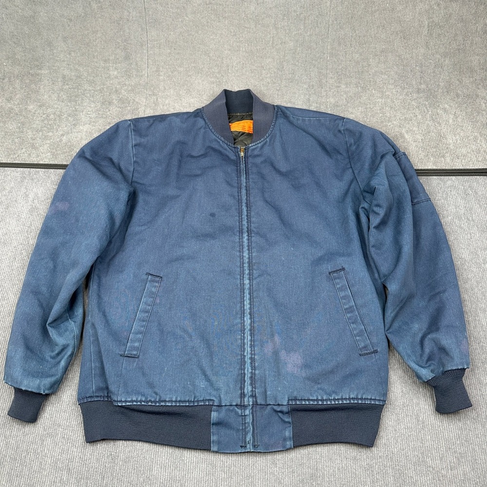 Vintage Workwear Navy Blue Bomber Jacket Quilted Lined Talon Zip Made in USA L